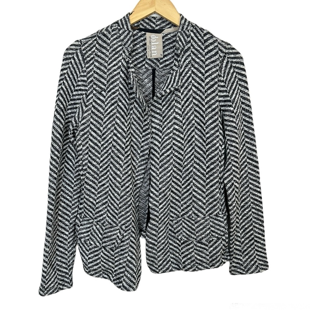Anthropologie Dolan Black White Chevron Knit Open Blazer Women’s Sz‎ Medium